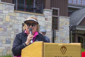 Golf Classic Chair Diane Wilbur celebrates the planning committee at the close of the day